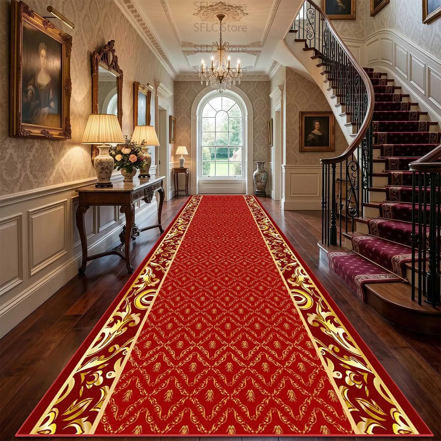 Roter langer Korridor-Teppich im europäischen Stil, Dekoration, Hochzeitskapelle, leicht zu reinigender, weicher Teppich, rutschfeste, fusselfreie