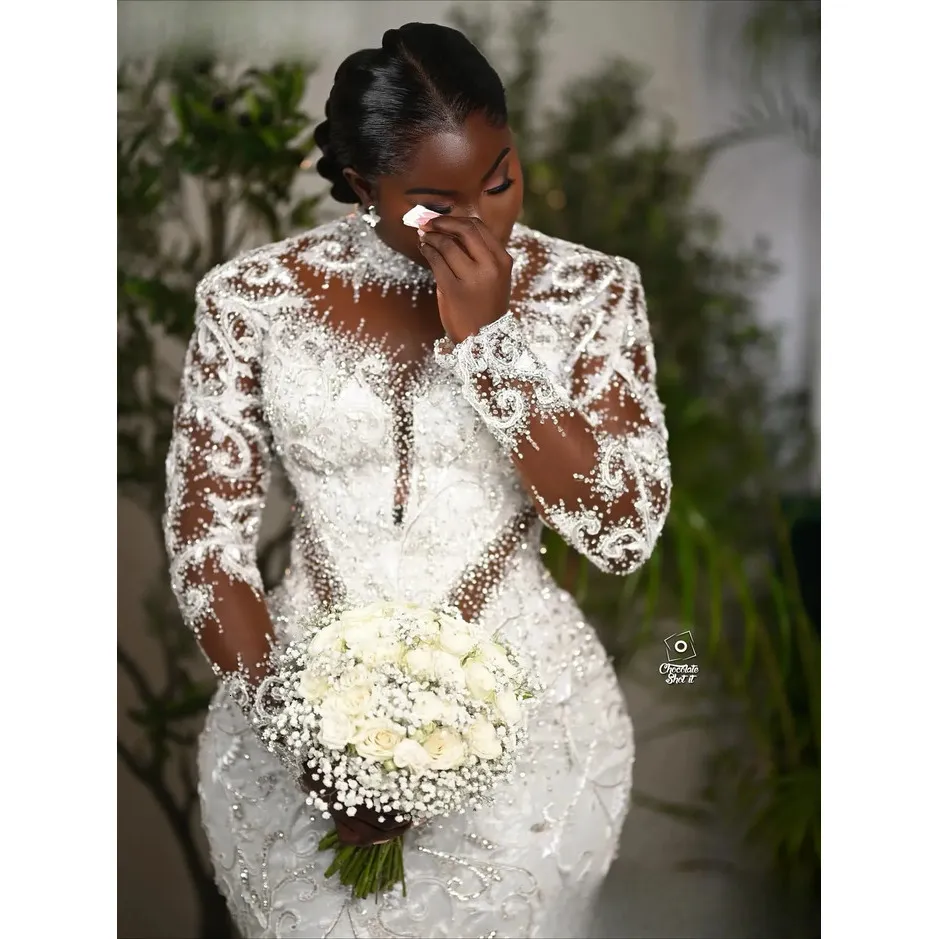 plus size ivory dress with sleeves Aso Ebi Mermaid Wedding Lace... From Babynice888, Rs.19,287.32 plus size party outfit