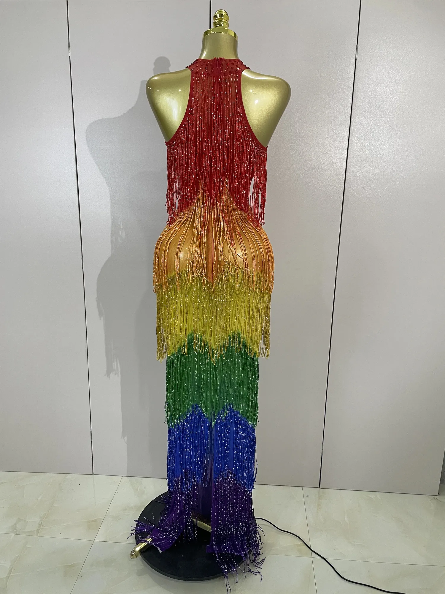 rainbow sequin fringe dress Miss Selfridge Premium embellished tasselled sequin mini dress in rainbow
