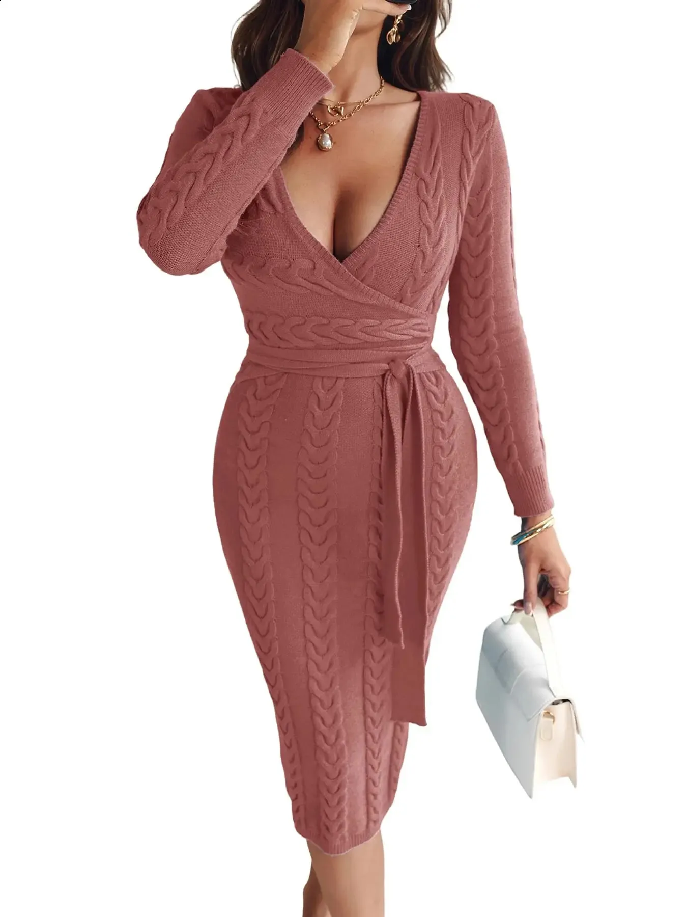 cable knit wrap dress Plus Size Faux-Wrap Cable Knit Dress, in Grey, 26/28, Women's, Lane Bryant