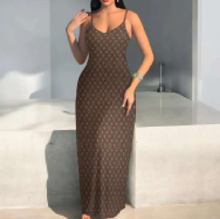 loose dresses for ladies LW1117 Loose Dress for Ladies Vintage Style Print Dress Women'S Summer Lace-Up Advanced Design Chic Plus Size Dress Long