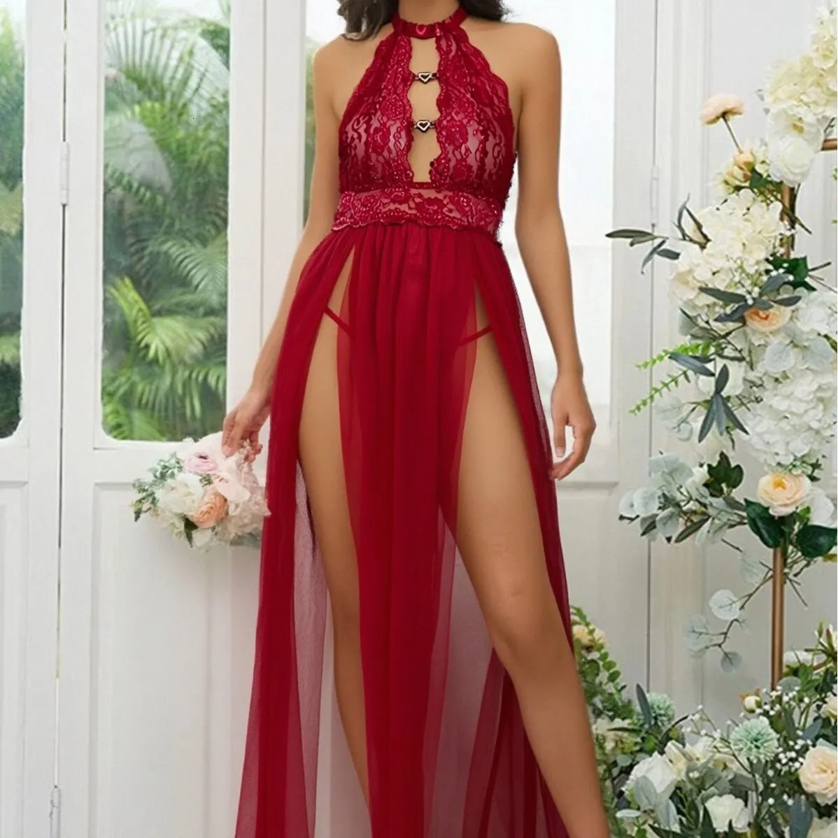 ladies underwear dress Ladies underwear Sexy lingerie sexy lingerie open ladies clothes  see-through long skirt pajama set, transparent lace backless nightdress
