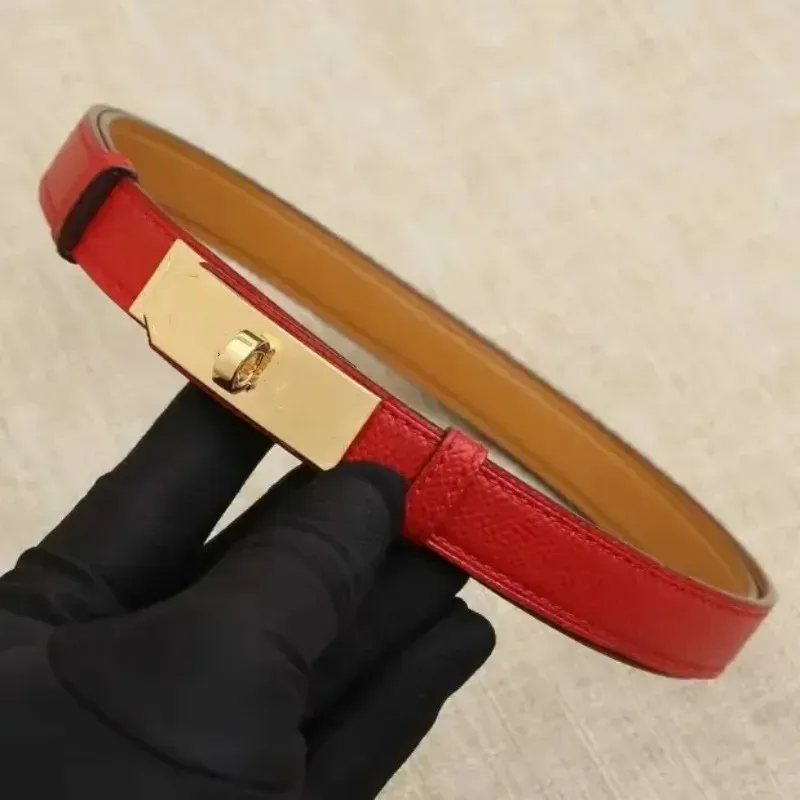 red dress belt women Women's Red Lady Belt For Dress Skinny Real Leather Silver Buckle 40 / 100 cm