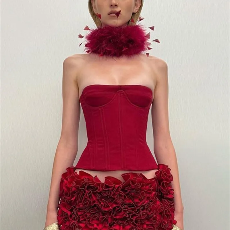 VC Christmas Dress Strapless Red Structured Top With... From Zara02, Rs.7,112.62