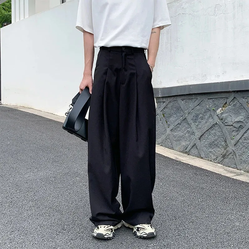 oversize dress pants men Stamzod Oversize Mens Dress Pants Loose Wide Leg Men Straight Suit Pants Comfy Business Casual Trousers Gray S