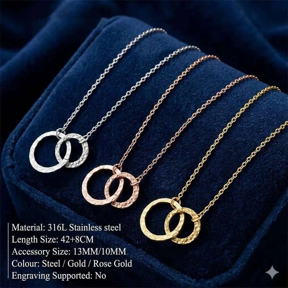 Fashion Interlocking Double Ring Necklace Stainless From
