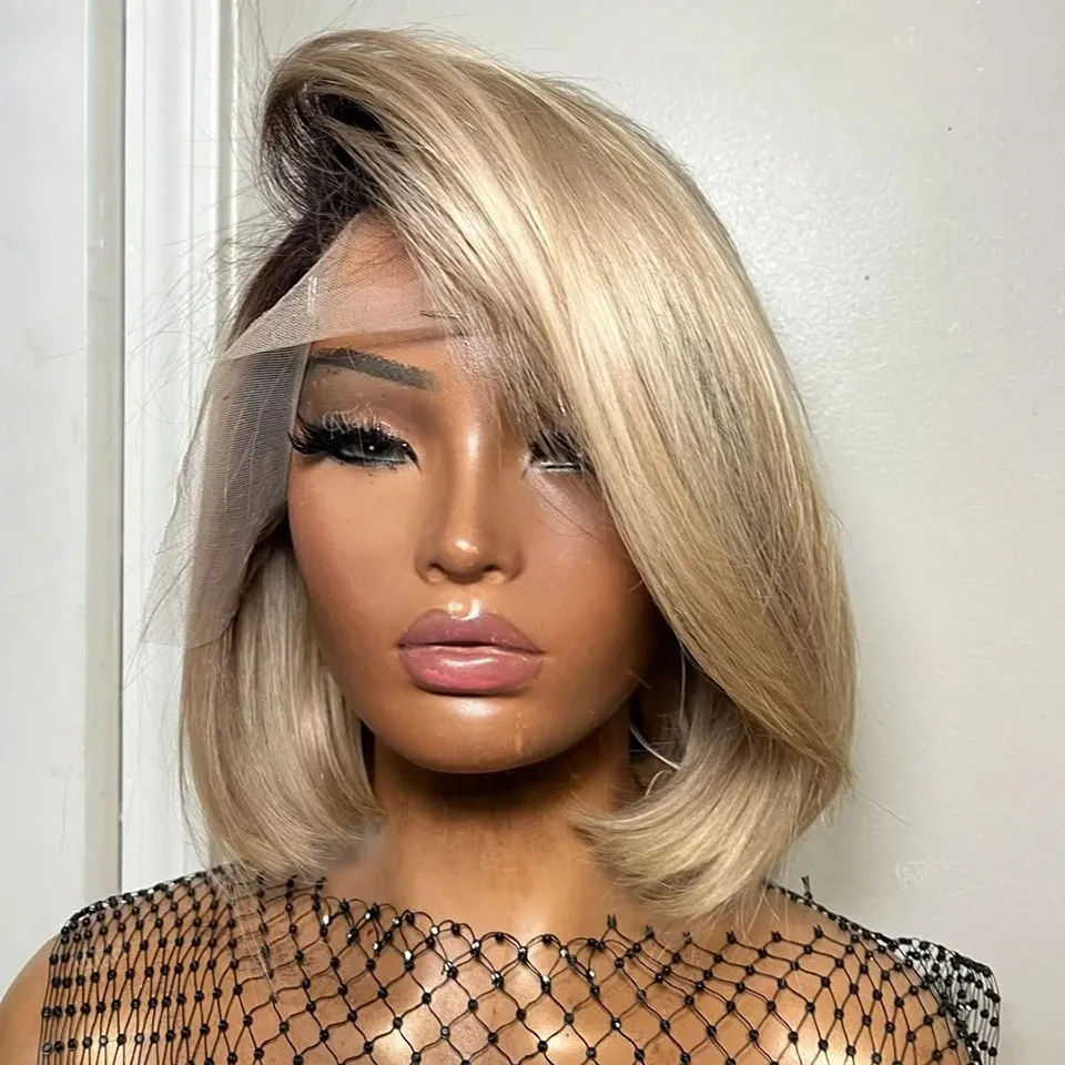 Women Black Blonde Heat Resistant Synthetic Straight Ombre Bob Wig Bangs 10 Inch Amazon.com : WERD Brown Ombre Short Bob Wig with Bangs  main image 4