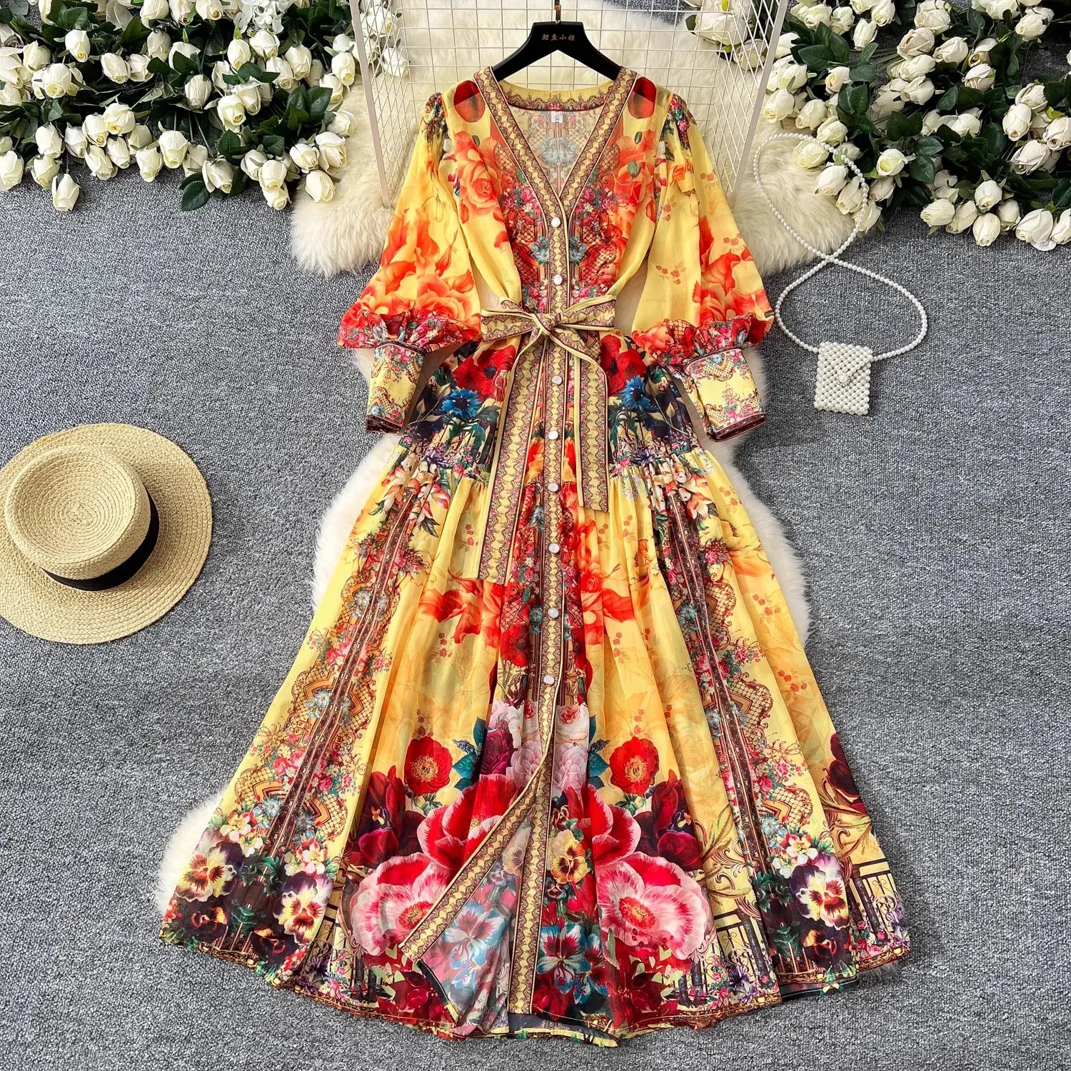 chiffon sun dresses Bgstyu Summer Dresses for Women Floral Flowy Casual Midi Dress Puff Sleeve  Chiffon Tiered Dress Beach Vacation Sundresses
