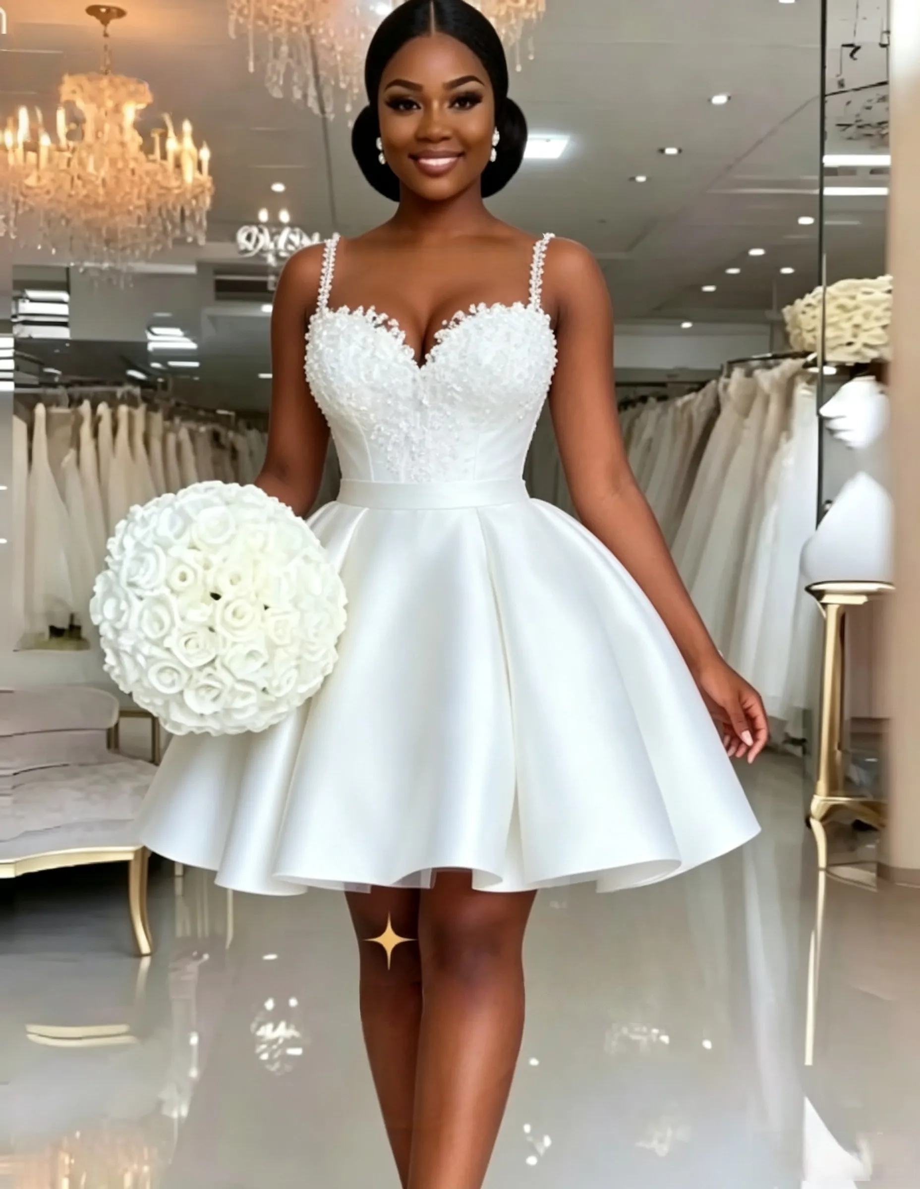Mini Short White Satin Civil Wedding Dresses... From Chicweddings, Rs.9,202.53