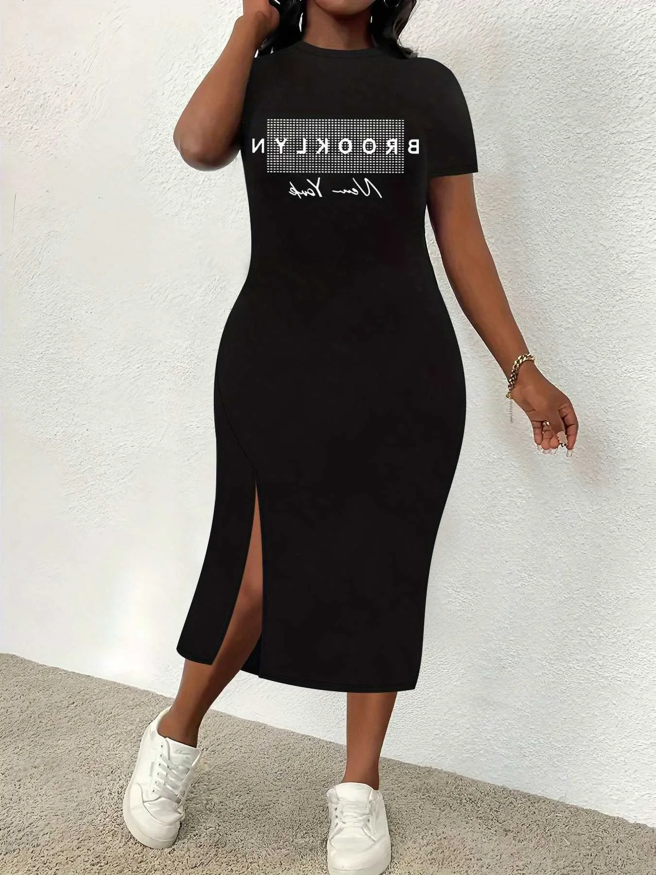 long t shirt dress with split Vero Moda Petite Dress 'VMAVA LULU' female Black plain colored Size S