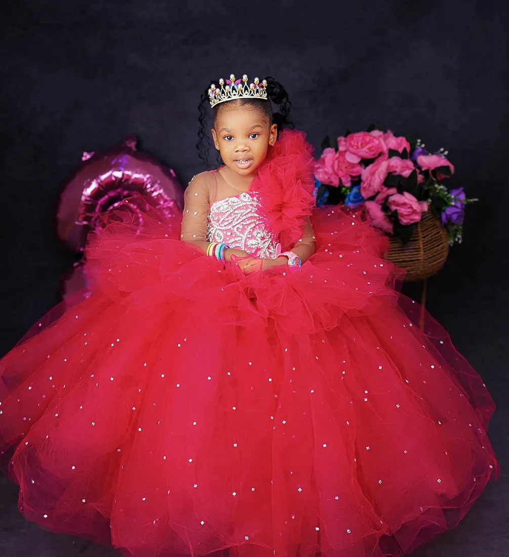 hot pink flower girl dresses Hot Pink Tulle Flower Girl Dress: Pageant Ball Gown