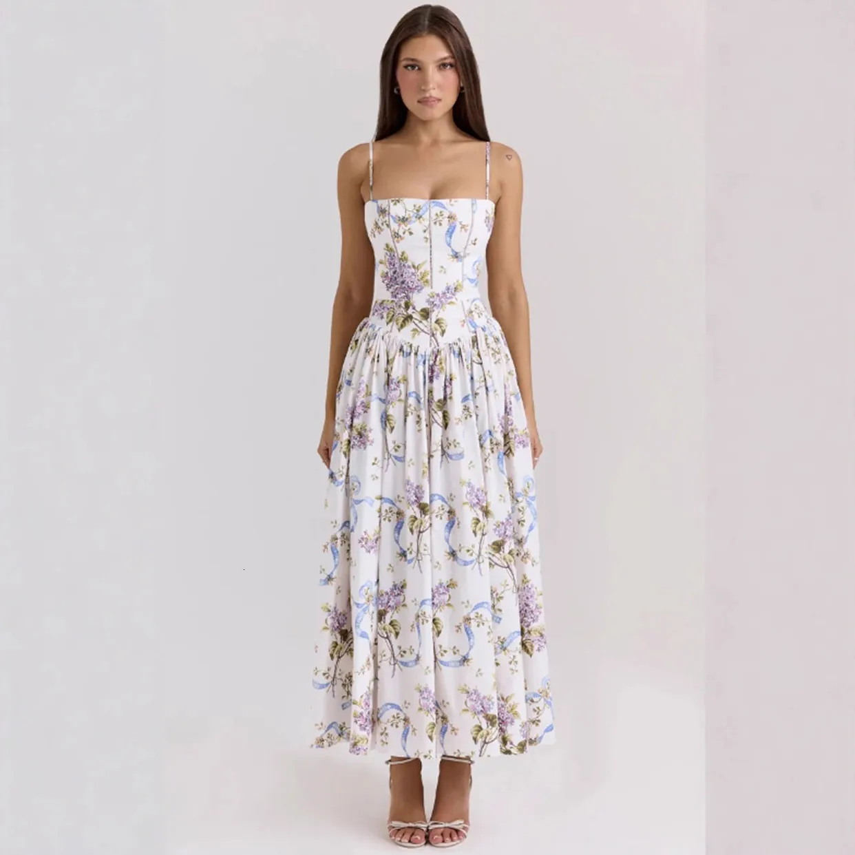 Luxury Amazon Cross-Border European American Style Elegant And Gentle Slim-Fit Floral Strap Fairy Dress For Women