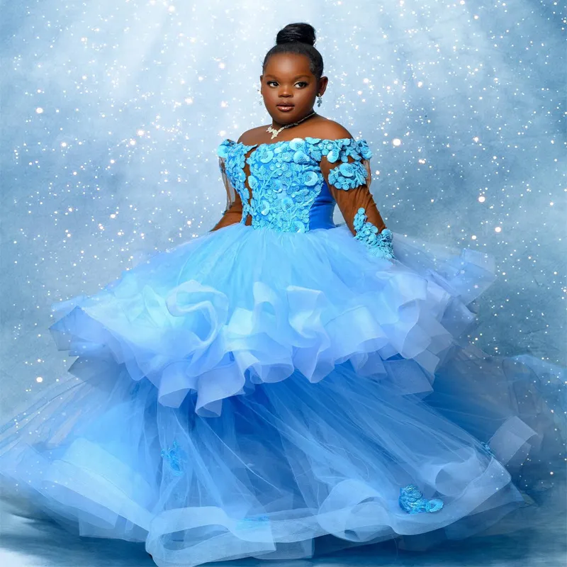 birthday dresses blue Flower Girl Off Shoulder Kids Wear... From Dreamcode, Rs.9,885.08 gold MALI Open Back Maxi Size:L (Bust 98cm) corset with lace applique
