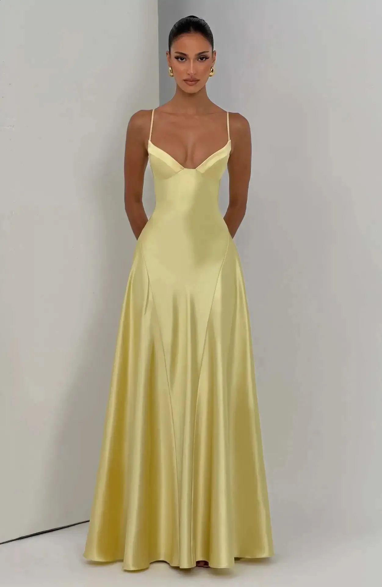 yellow satin summer dress Carnation Yellow Satin Maxi Dress - US 10