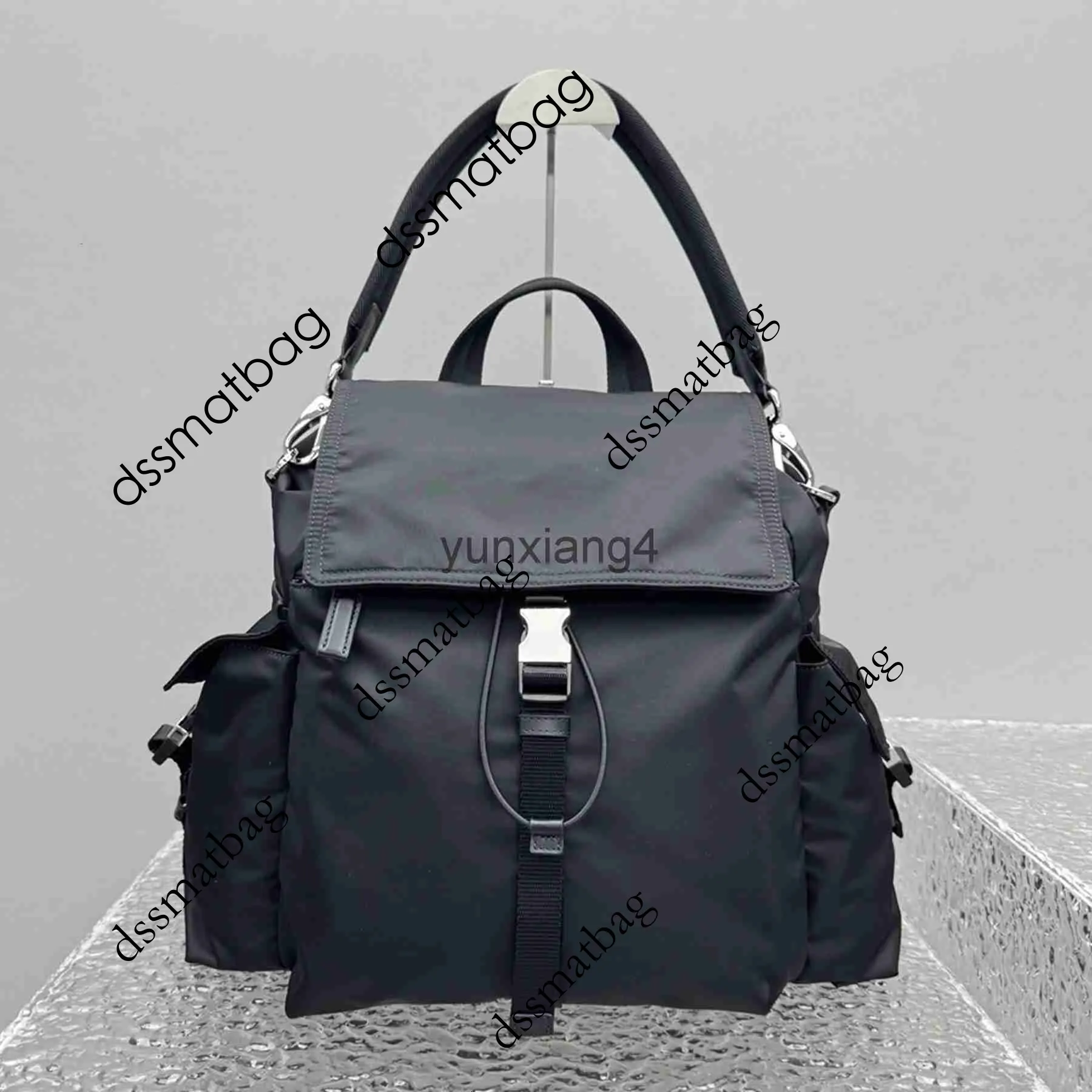 designer black leather backpack silver zippers LEWHISPER Atlas develops a unique patina Explore Nylon Leather Backpack Luxury