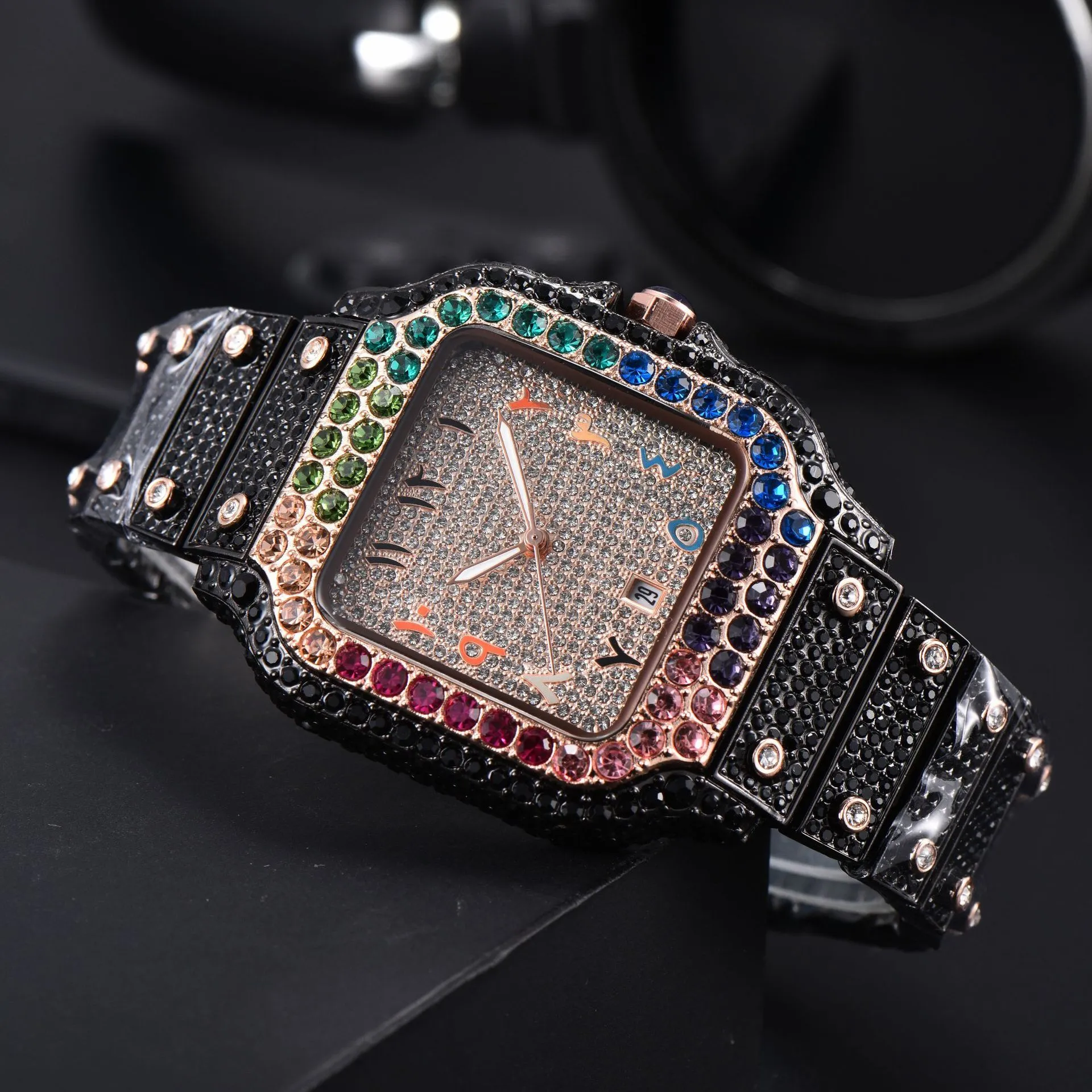 Small Square Face Diamond Decorated Ladies Watch, Luxury Analog Quartz Dress Wholesale Fashion Diamond-Embedded Ladies Watches Small  main image 2