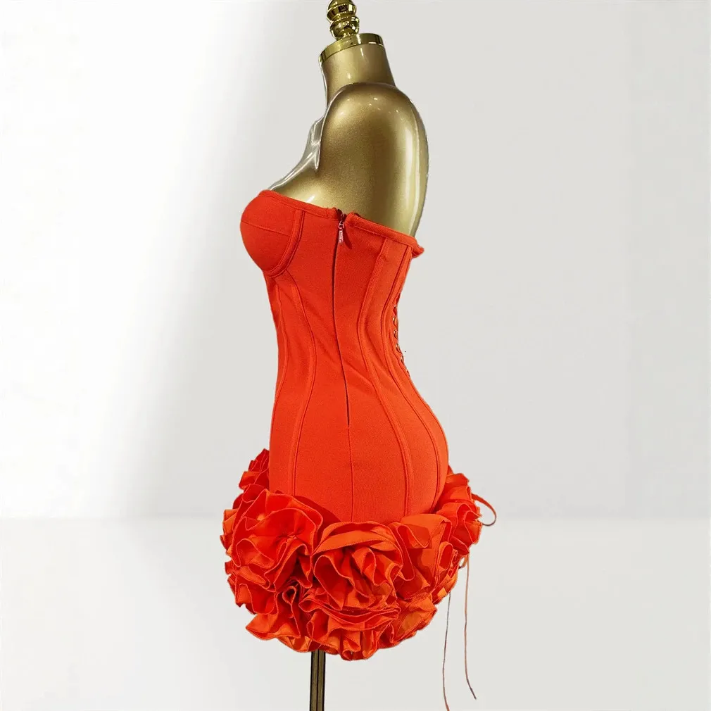 red bandage frill hem bodycon dress 3D Rose Floral Strapless Bustier Cocktail... From Cocosang, Rs.11,503.9 UK Size:22 to whenever the occasion collection:date-night-dresses Non Traditional Wedding Dresses Ruffle strap