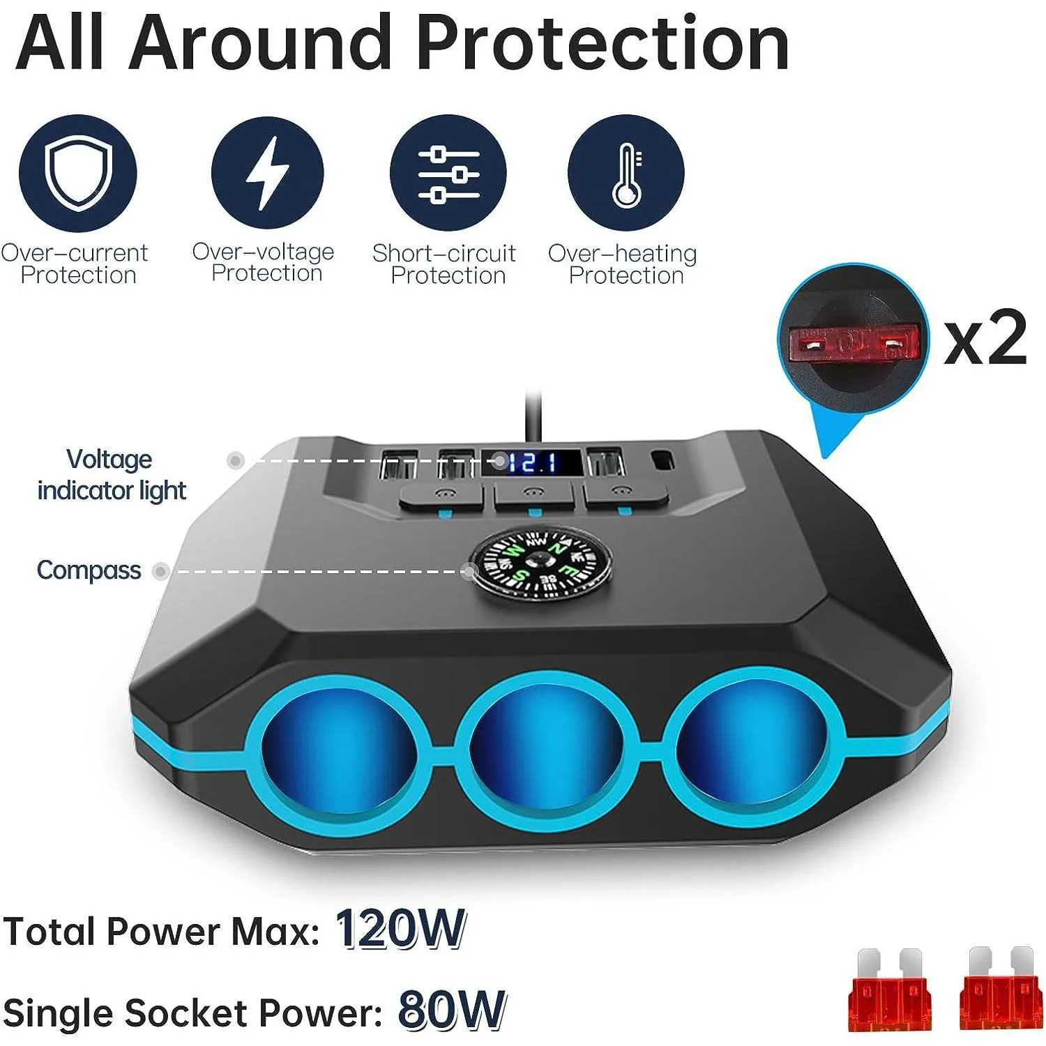 voltage car cigarette lighter Pyle PL12V2AC 12V Auto Cigarette Lighter Adapter