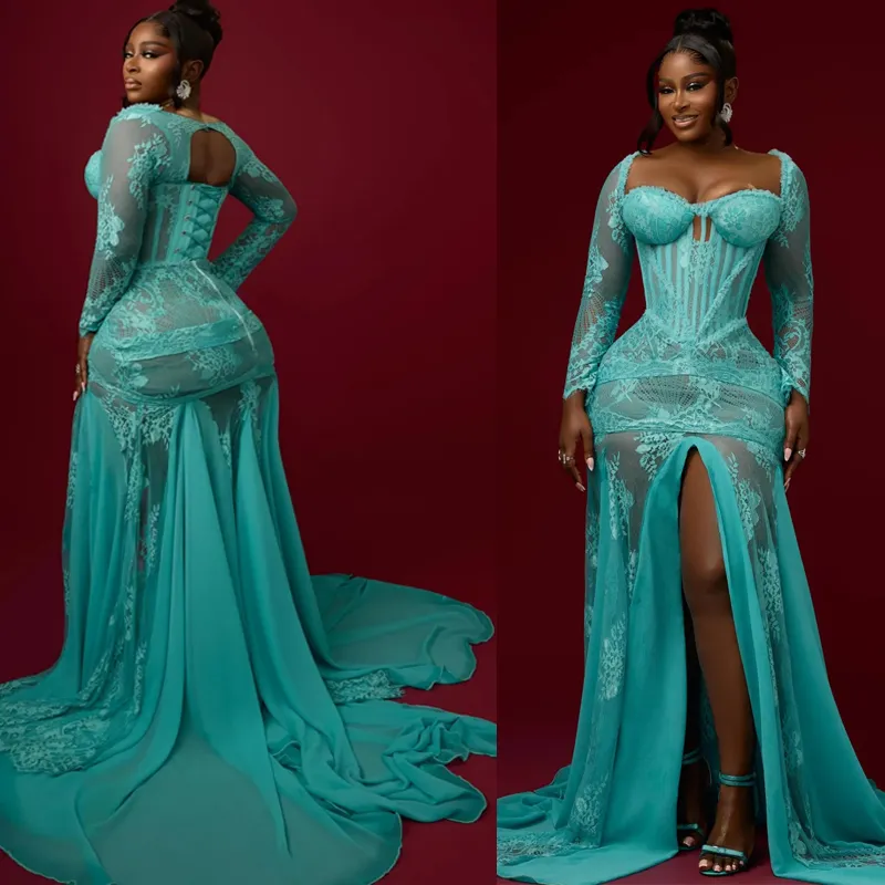 turquoise sheer dress Sheer dress embroidered with waves of cyan, navy, turquoise, aqua, sky blue, and aquamarine crystal beads