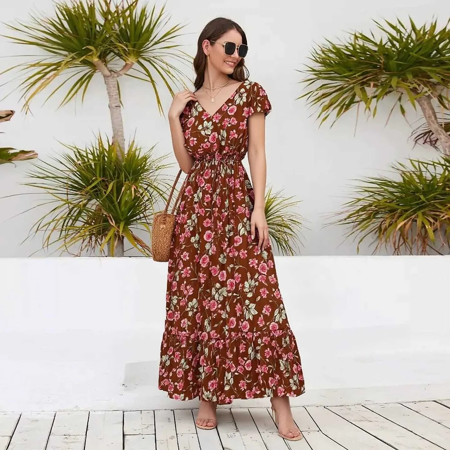 floral korean beach long dress Floral Dress Korean Beach Dress French Vintage Blue Long Dress For Woman Plus Size Formal Korean