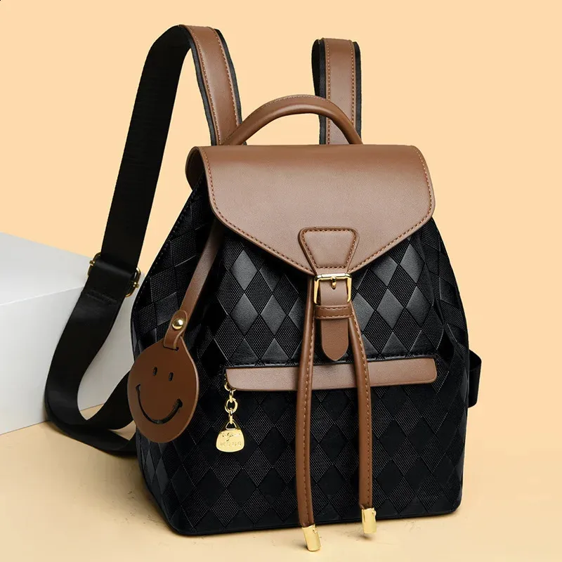 Small Checkered Backpack Purse for Women Canvas PU Leather Travel Daypack Checkered Canvas Backpack Purse for Women, Daypack for  main image 3