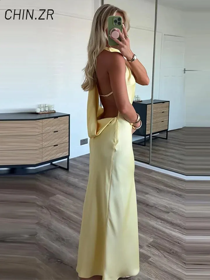 backless halter summer dress Elegant Satin Womens Long Dress... From Zorastore, Rs.3,445.14 backless halter dress casual