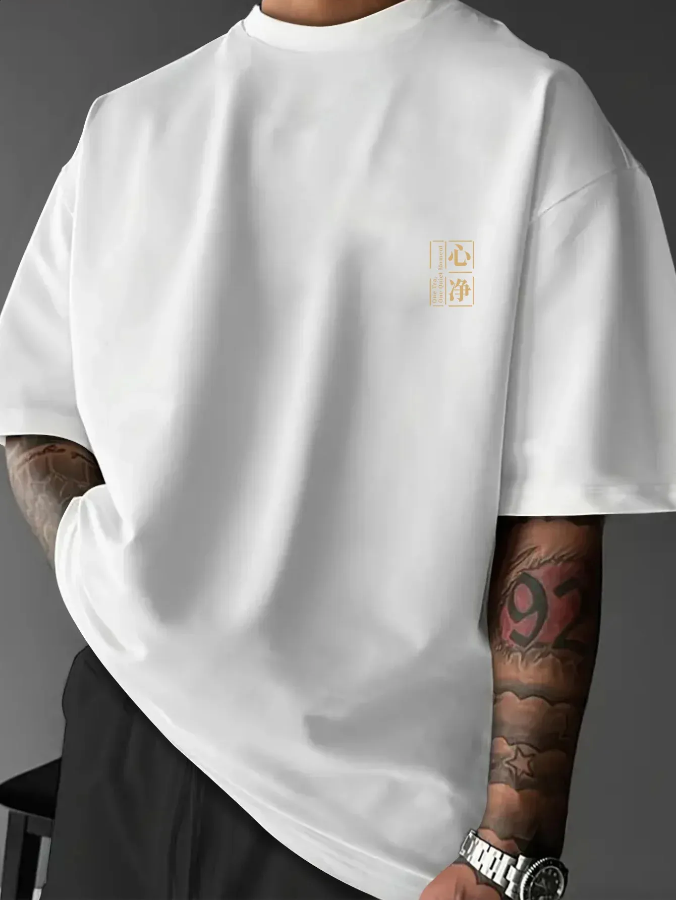 Wholesale Mens Oriental Style T Shirt Golden Mountain Print