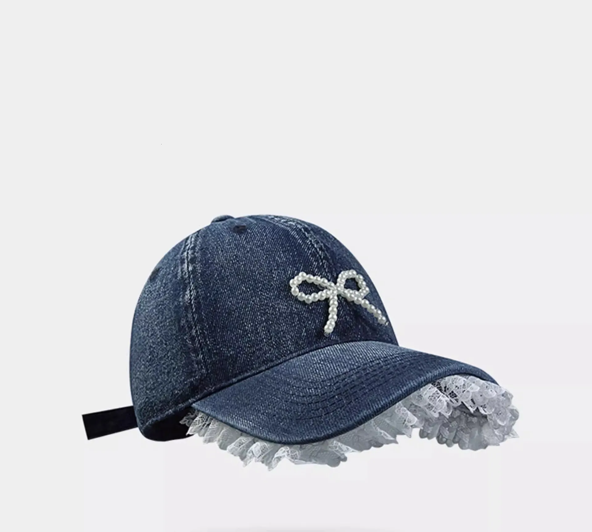 Washed Denim Women Baseball Cap Pearl Beaded Bow... From  display picture 3