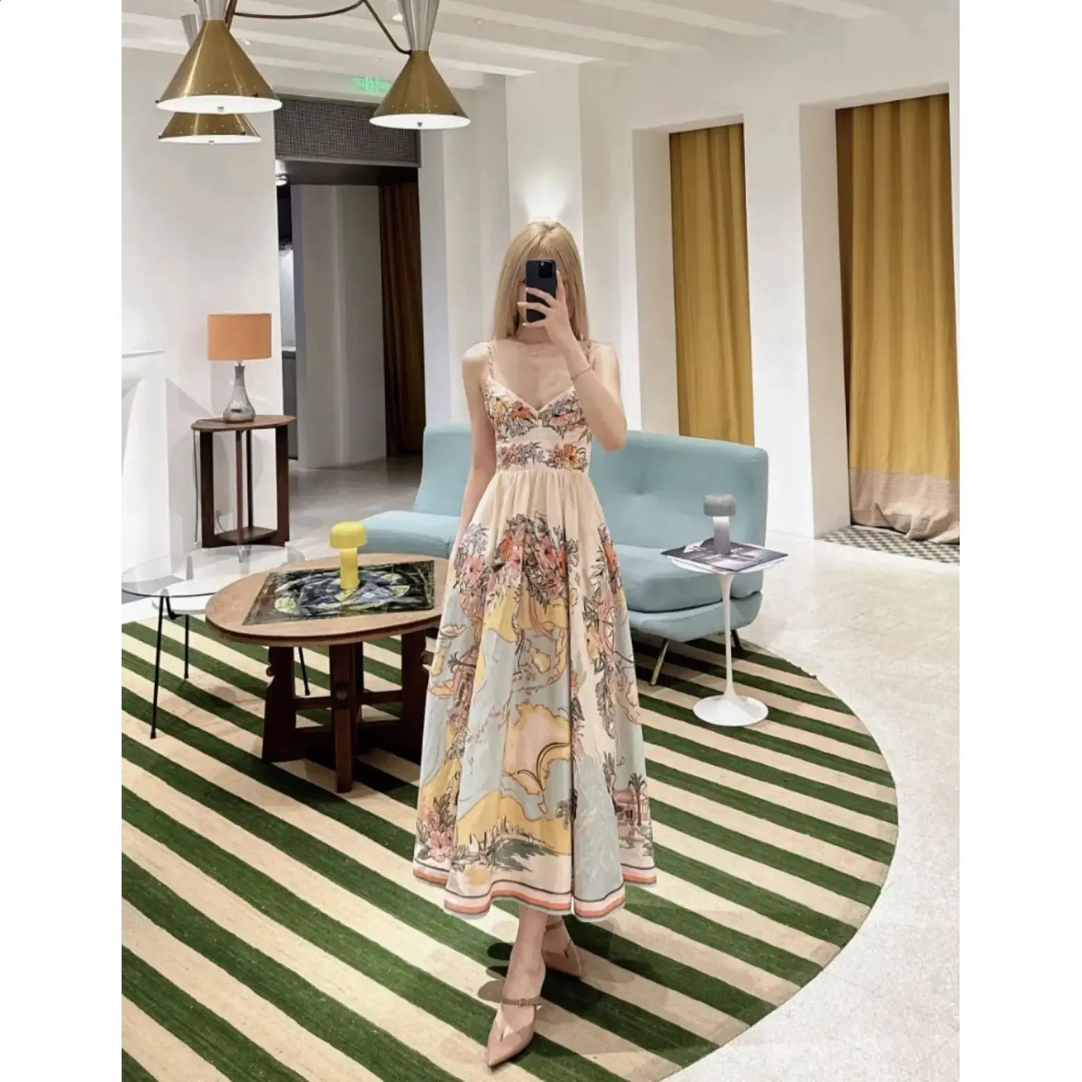 high waisted maxi dresses Romantic Floral Print Waist Midi Dress Elegant Summer Gown Sleeveless ALine Skirt for Various Occasions Z Home y 260707 Boho dress