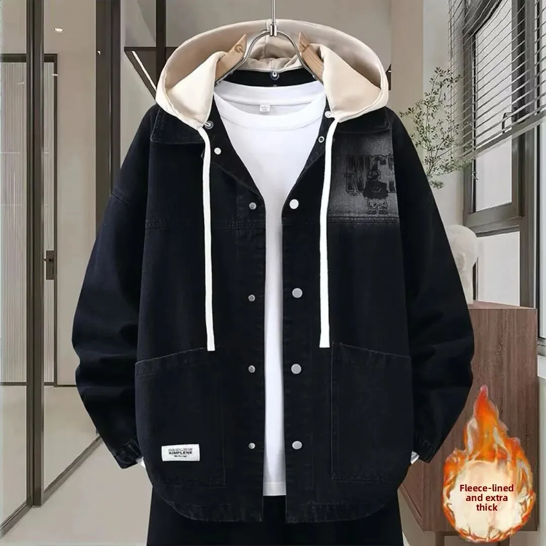 Teenage Boys Denim Jacket Fleece Lined Thickened From Topwang02