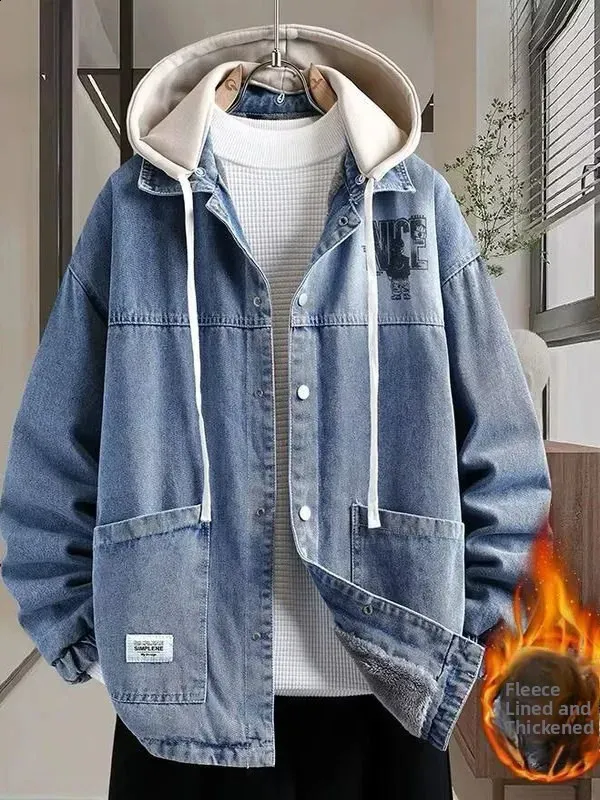 Teenage Boys Denim Jacket Fleece Lined Thickened From Topwang02
