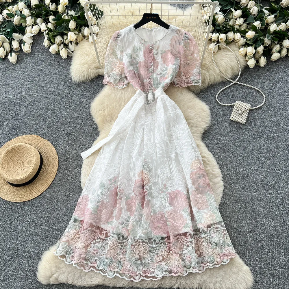heavy lace dress Heavy Lace Corset Mesh Maxi Dress