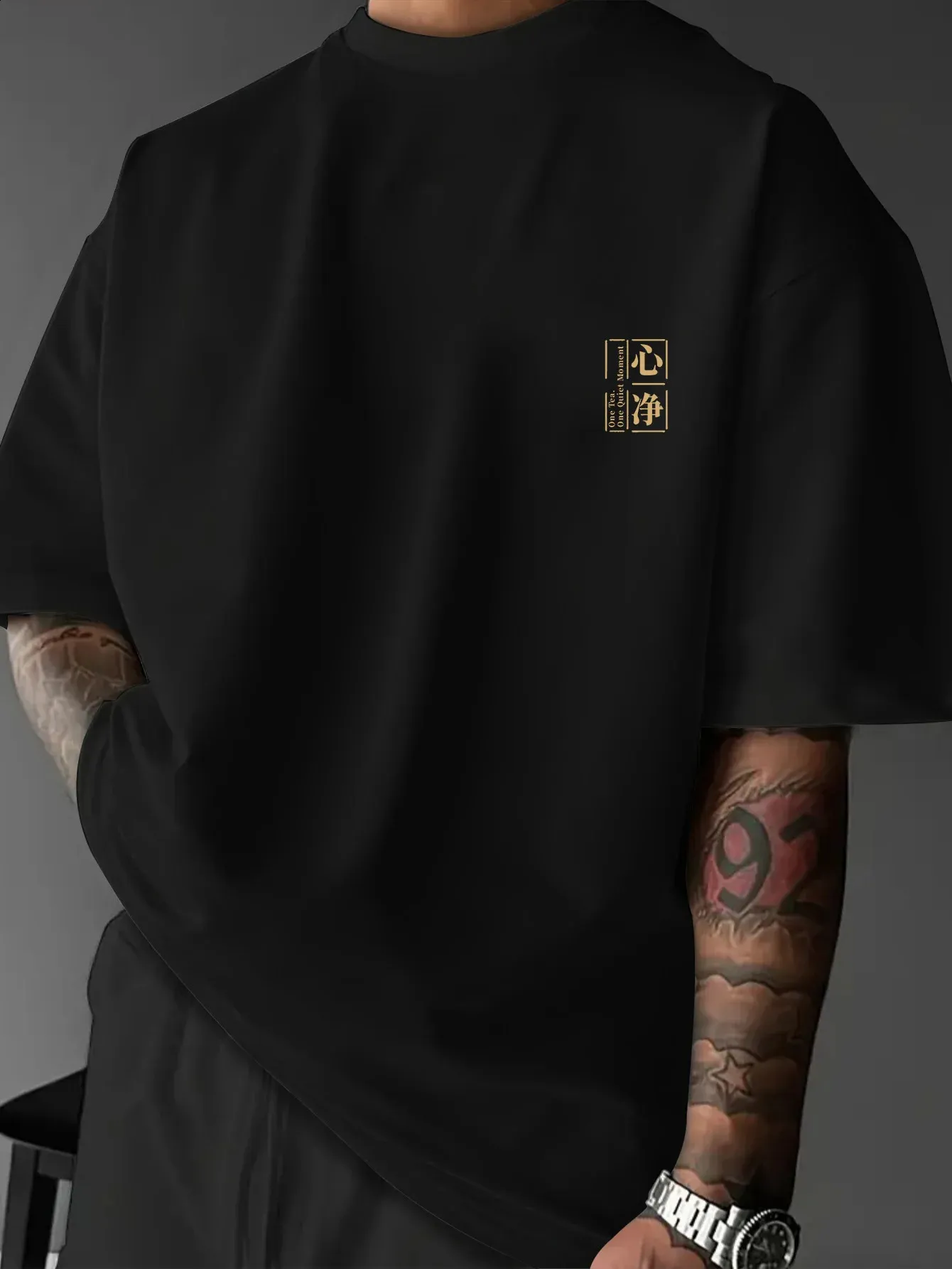 Wholesale Mens Oriental Style T Shirt Golden Mountain Print
