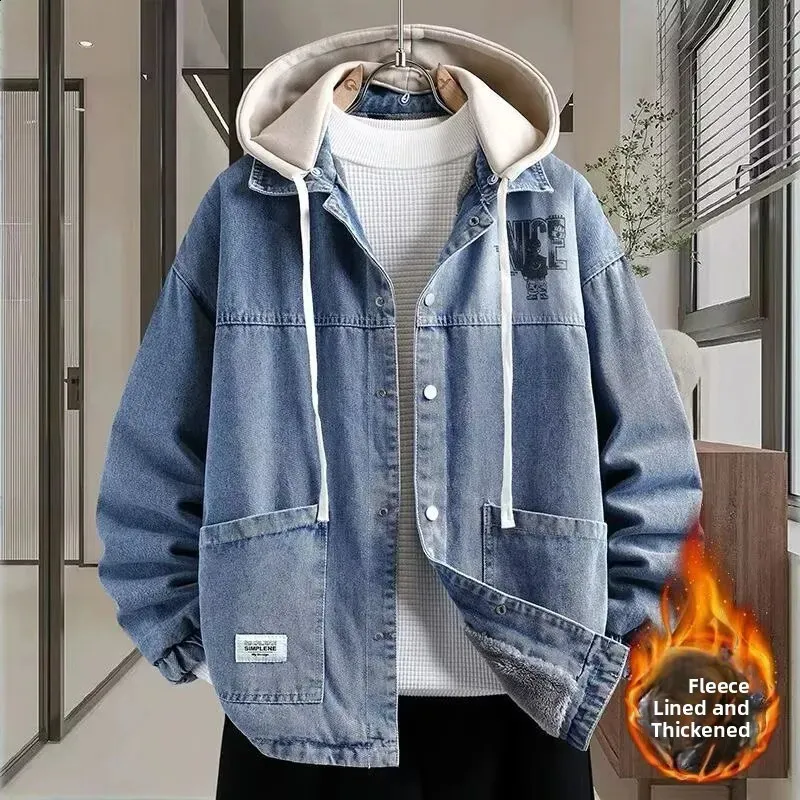 Teenage Boys Denim Jacket Fleece Lined Thickened From Topwang02