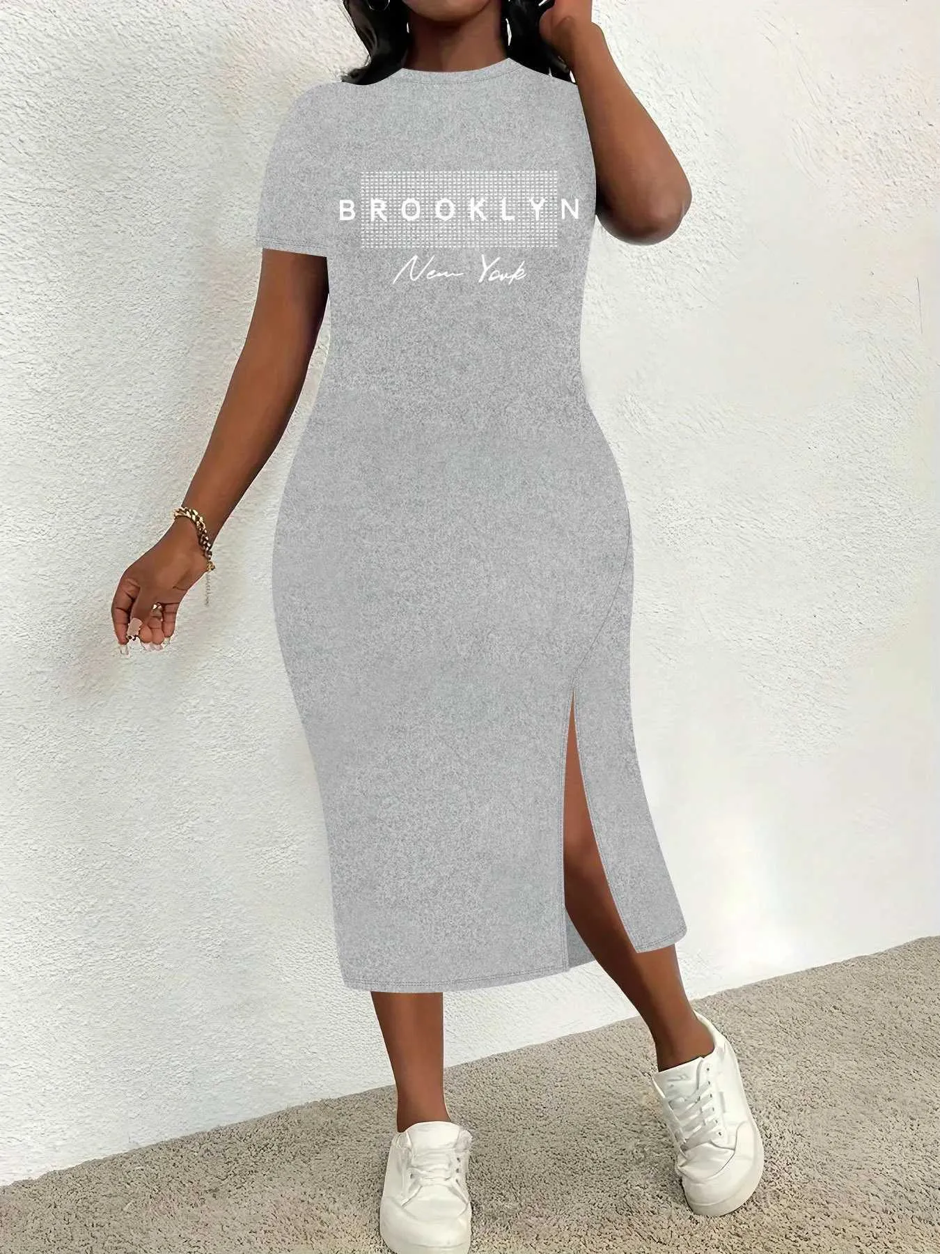 long t shirt dress with split Black Plus Knot Detail High Split T-shirt Dress
