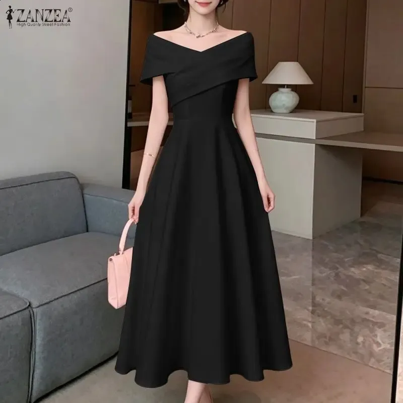 zanzea elegant women dress ZANZEA Korean Style Women's Dresses Elegant Sleeveless Square Neck Elastic Waist Midi A-Line Slip Dress Party Sundress