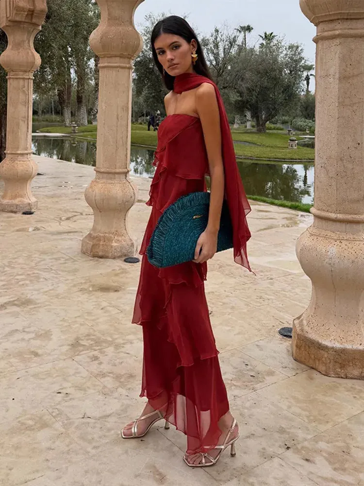layered chiffon maxi dress Ribbon Strapless Tiered Women Sleeveless Asymmetric Dresses 2026 Summer Elegant Women Vacation Robes 260708 Ruffle dress Color:Dark Periwinkle DS Visbility 2nd Oct Cerulean Blue Lace Maxi delicate footwear lets those