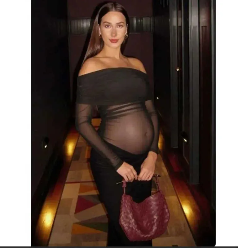 sheer pregnancy dress 3D Flower Maternity Gown Organza for Photo Shoots & Baby Showers 10 / Color #39 100% PolyesterLining Women's Sexy Floral Lace See