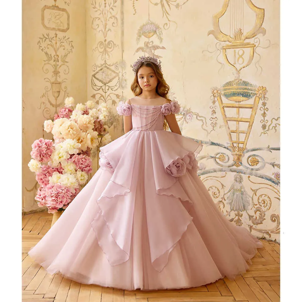 Puffy Princess Dresses 2026 Layers Flower Dress Bow Cute Dress Polka Dot Tulle Kid Birthday Party Dress Gown H260709