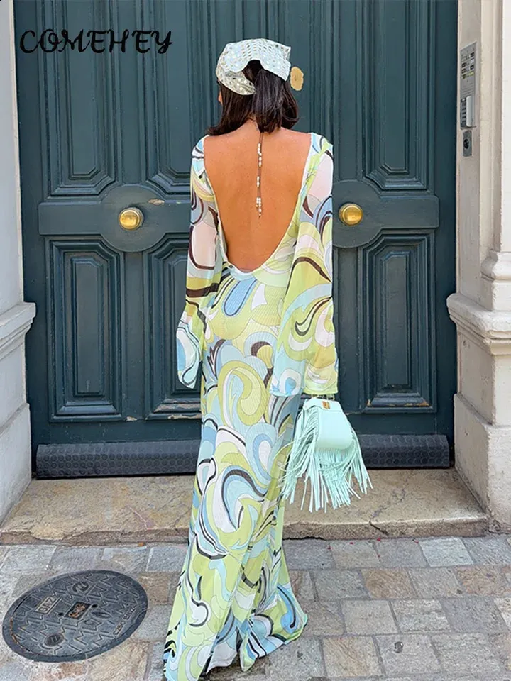 backless maxi summer dresses Geometric Printed Vacation Long Dress Women... From Leonorastore, Rs.4,569.48 In Bulk Color:Oceanus Light Blue Sequin Mini Most Popular Ladies dresses High neck