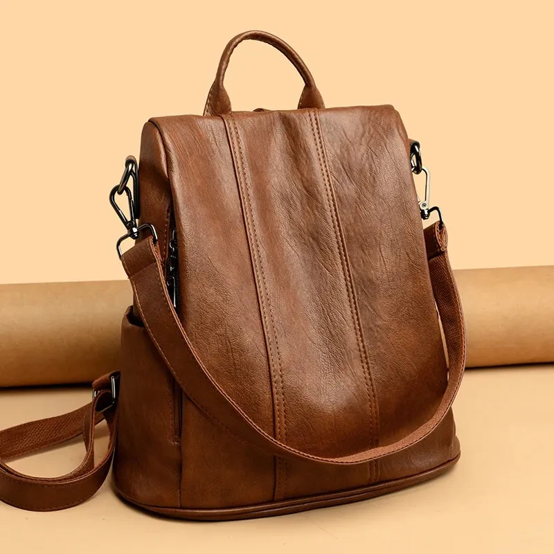 brown leather anti-theft backpack Tarik" Anti Theft should be placed moisture agent inside the leather garaplight PU Leather Backpack Purse