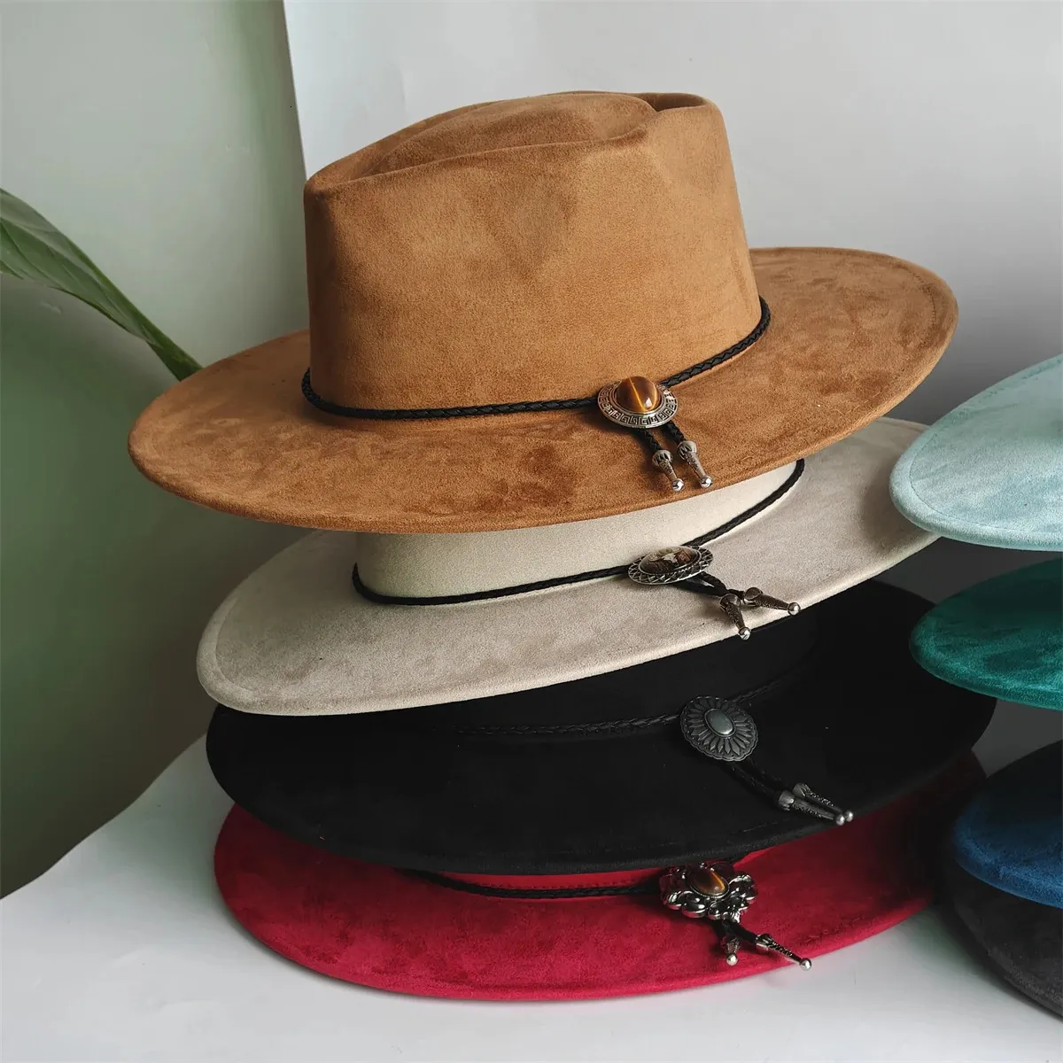 Big Wide Brim Fedora Hats For Women Men Western Suede  display picture 1