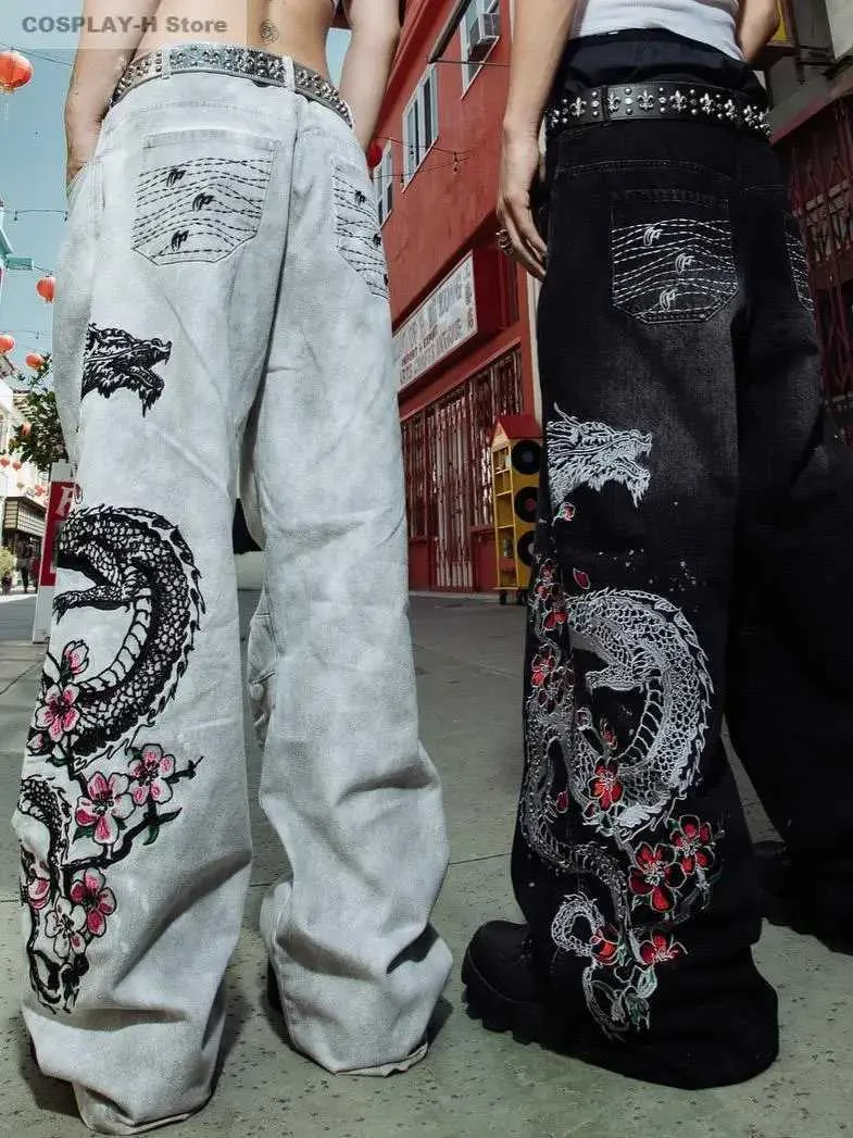 New Y2K Pants Graffiti Wide Dragon Pattern Jeans From Etchg, Rs