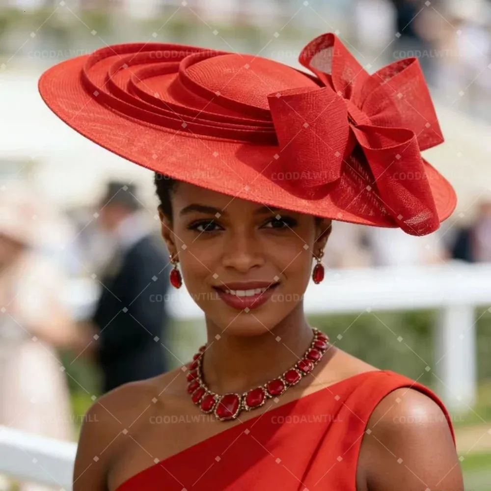 Kentucky Derby Hat Fascinator Red Sinamay With Sinamay Bow  display picture 1