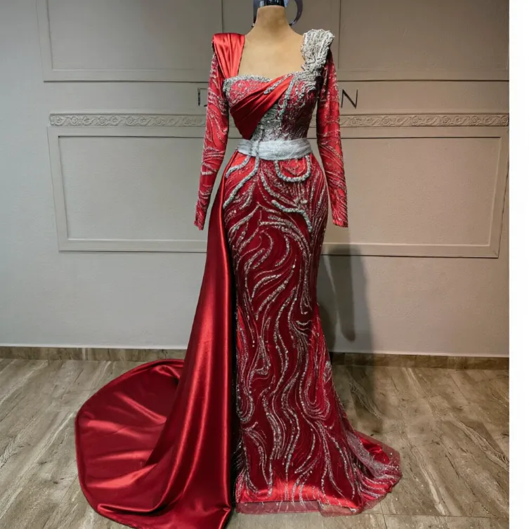 homecoming dresses muslim Red Middle East Evening Long Sleeves... From Echowavestore, Rs.20,478.12 PF26