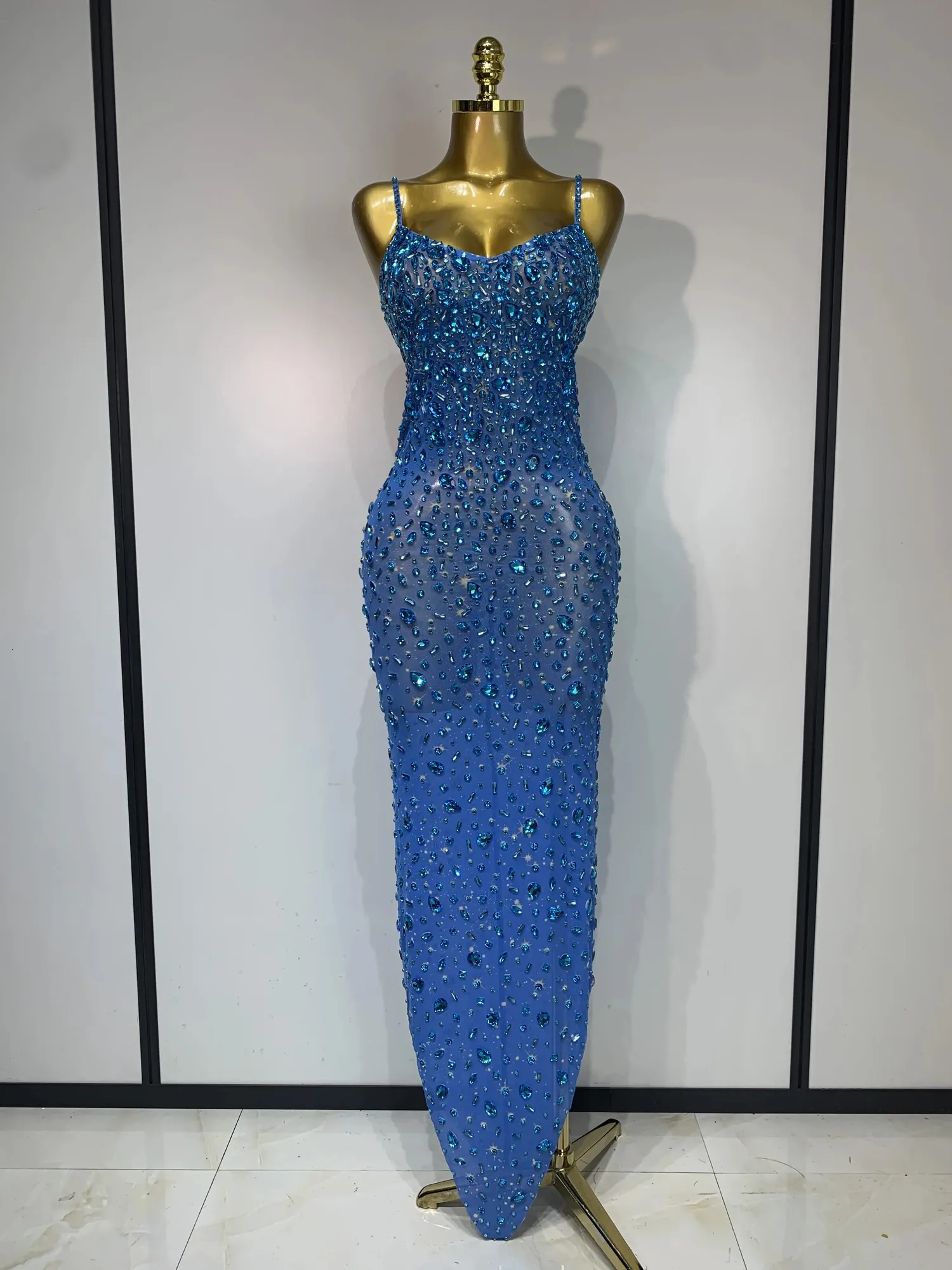 see through bodycon dress Foamlina Sexy Mesh Rhinestone Decoration Mini Women Summer Elegant Stand Collar Long Sleeve Club Dress Material Composition Rhinestones Sexy Mesh See Through