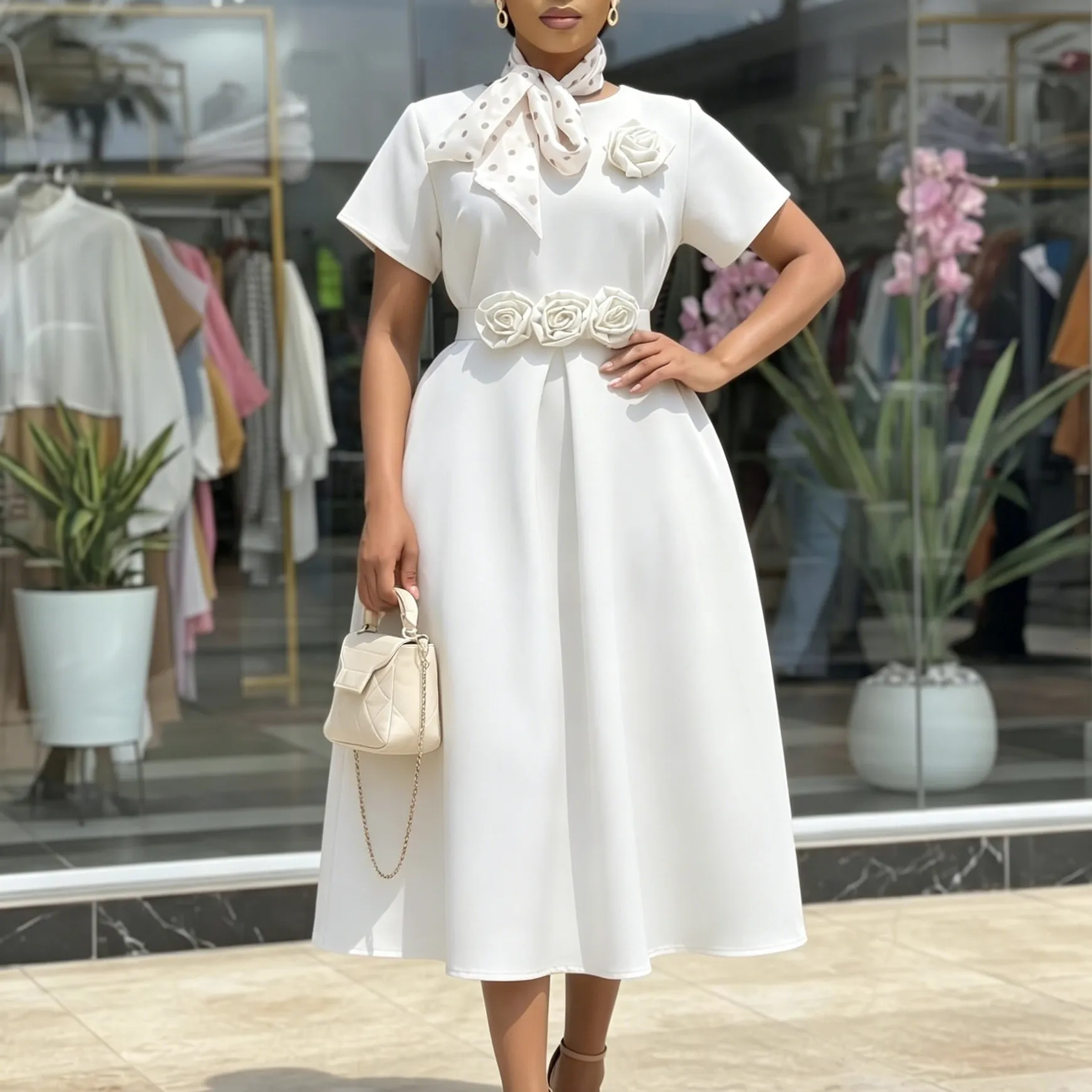 amazon african formal dresses D627 Foreign Trade Women's Clothing Summer New Round Neck Short Sleeve Three-Dimensional Floral Large Hem Elegant Dress *Multiway infinity design *100% Style:Shawl XoxoMollyB on LTK SCH005008_G_2XL