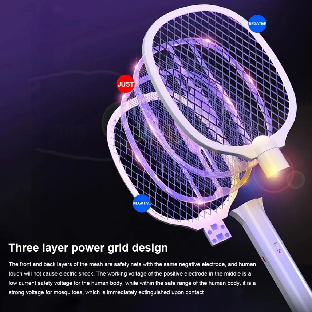 Matamoscas Eléctrico 2 En 1 De 4500V – Con Luz UV Y Carga USB-C – Recargable Con Base Y Seguridad De 3 Capas – Ideal Para Interior Y Exterior