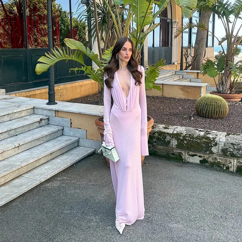 long dress with sleeves prom Sleeve Dresses Deep V Neck A Line Pink Prom PSK346 – Pgmdress colour:Red noragardner Quinceanera Collection 26050 Blossoms
