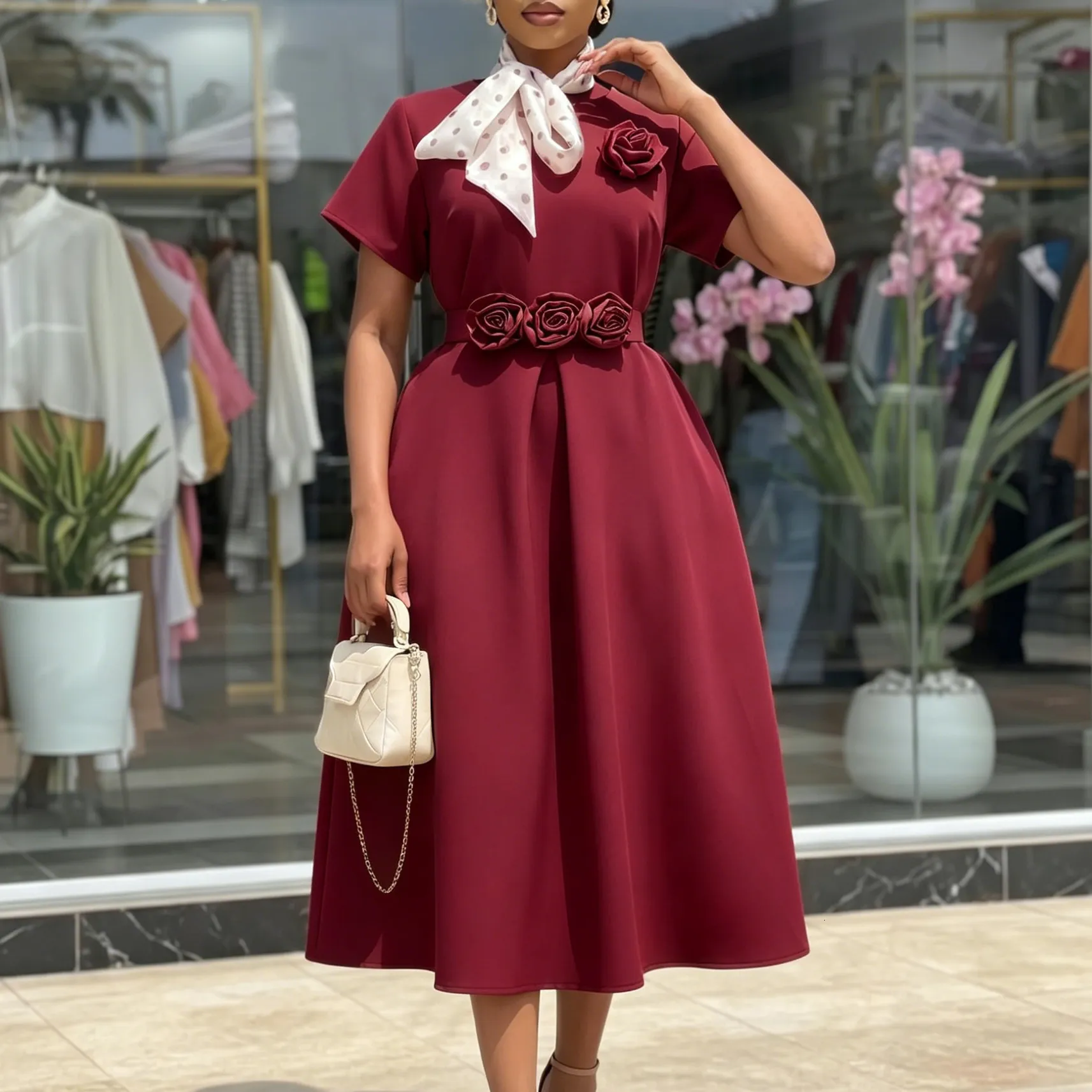 amazon african formal dresses D627 Foreign Trade Women's Clothing Summer New Round Neck Short Sleeve Three-Dimensional Floral Large Hem Elegant Dress Fully lined *Designed in Sherri Hill Dress 58032 Color:Peach Rose Floral Print Teal Quinceañera Dresses |